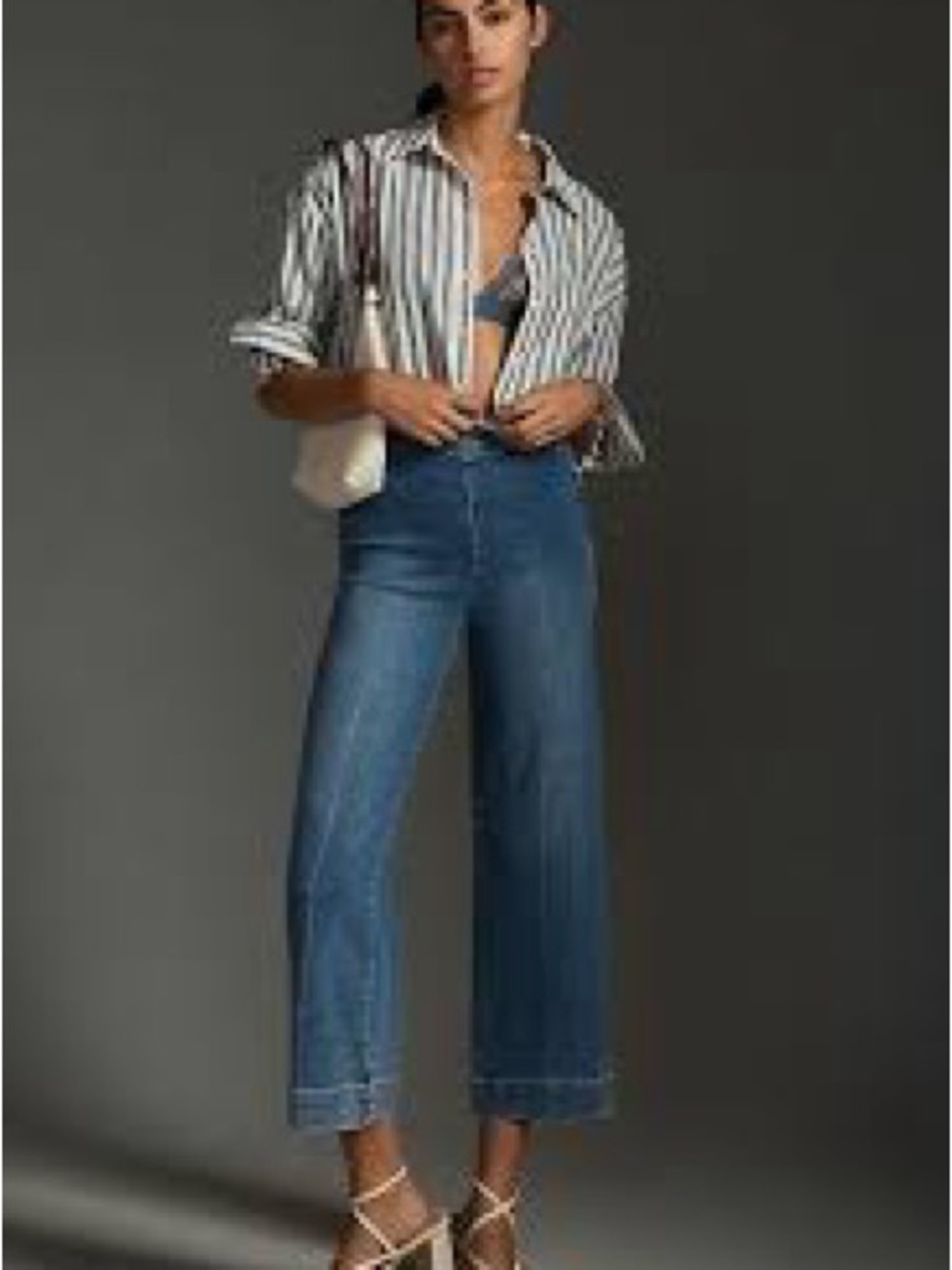 Pilcro Wide-Leg High-Rise Jeans in Medium Blue Denim
